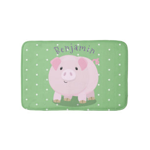 Cute roze pot bellied pig cartoon illustratie badmat