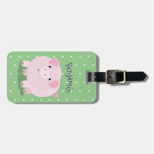 Cute roze pot bellied pig cartoon illustratie bagagelabel (Voorkant horizontaal)