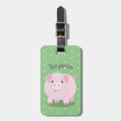 Cute roze pot bellied pig cartoon illustratie bagagelabel (Voorkant verticaal)