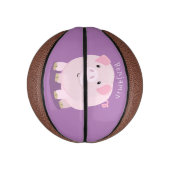 Cute roze pot bellied pig cartoon illustratie basketbal (Verticaal)