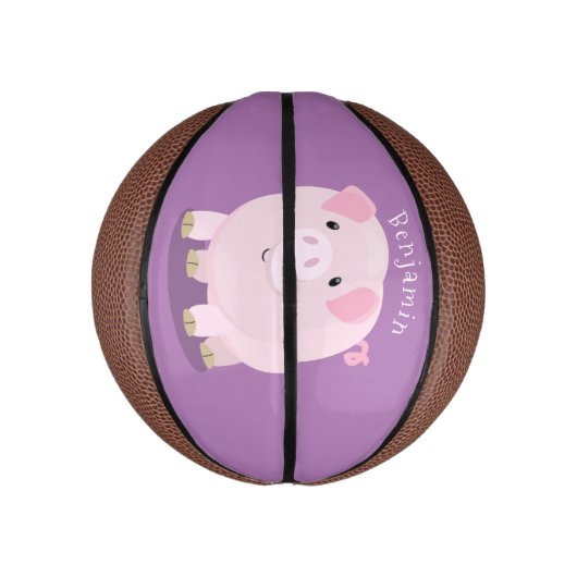 Cute roze pot bellied pig cartoon illustratie basketbal (Verticaal)