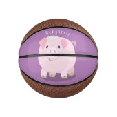 Cute roze pot bellied pig cartoon illustratie basketbal (Voorkant)