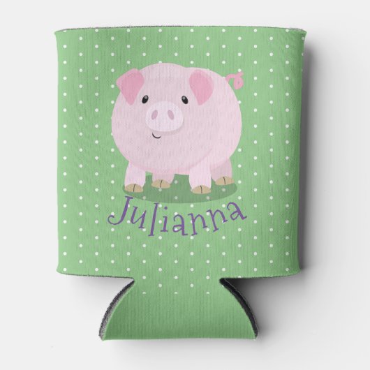 Cute roze pot bellied pig cartoon illustratie blikjeskoeler (Voorkant)