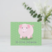 Cute roze pot bellied pig cartoon illustratie briefkaart (Staand voorkant)