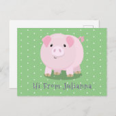 Cute roze pot bellied pig cartoon illustratie briefkaart (Voorkant / Achterkant)