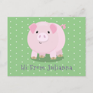 Cute roze pot bellied pig cartoon illustratie briefkaart