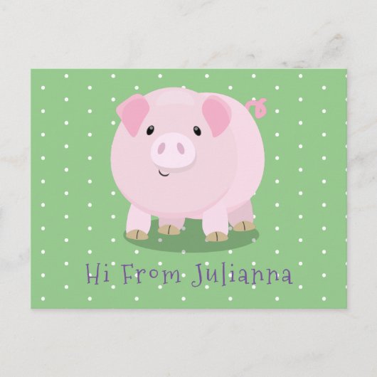 Cute roze pot bellied pig cartoon illustratie briefkaart (Voorkant)
