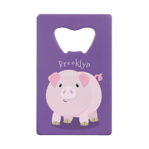 Cute roze pot bellied pig cartoon illustratie creditkaart flessenopener