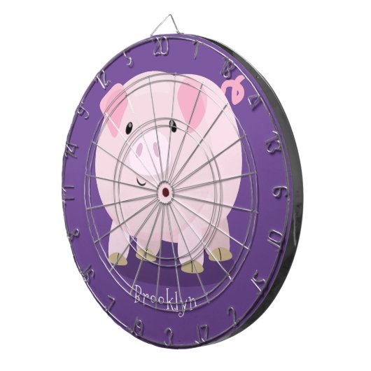Cute roze pot bellied pig cartoon illustratie dartbord (Voorkant Rechts)
