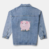 Cute roze pot bellied pig cartoon illustratie denim jacket (Achterkant)