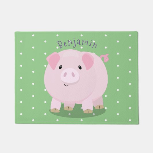 Cute roze pot bellied pig cartoon illustratie deurmat (Voorkant)