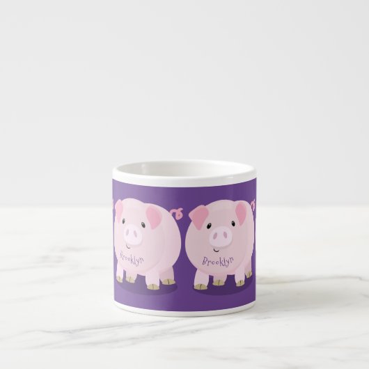 Cute roze pot bellied pig cartoon illustratie espresso kop (Voorkant)