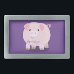 Cute roze pot bellied pig cartoon illustratie gesp<br><div class="desc">Het is varkensplezier! Dit schattige potbuikvarken zal een kind wat geluk geven. Ontworpen in een leuke illustratiemodus voor de cartoon.</div>