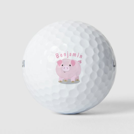 Cute roze pot bellied pig cartoon illustratie golfballen (Voorkant)