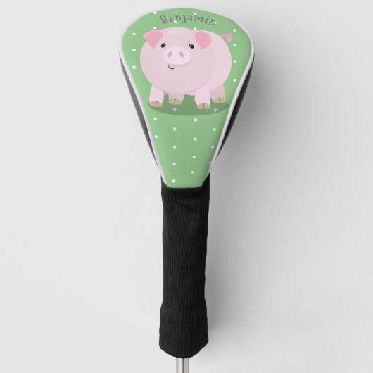 Cute roze pot bellied pig cartoon illustratie golfheadcover (Voorkant)