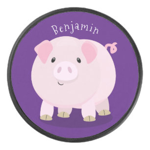 Cute roze pot bellied pig cartoon illustratie hockey puck