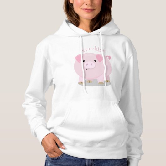 Cute roze pot bellied pig cartoon illustratie hoodie (Voorkant)
