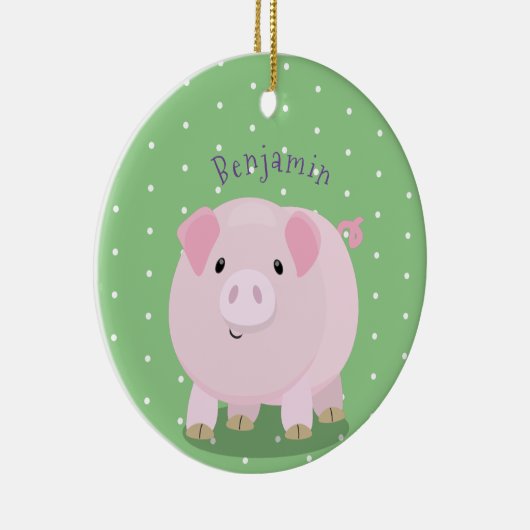 Cute roze pot bellied pig cartoon illustratie keramisch ornament (Rechts)