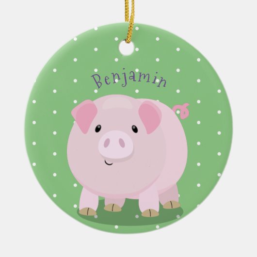 Cute roze pot bellied pig cartoon illustratie keramisch ornament (Voorkant)