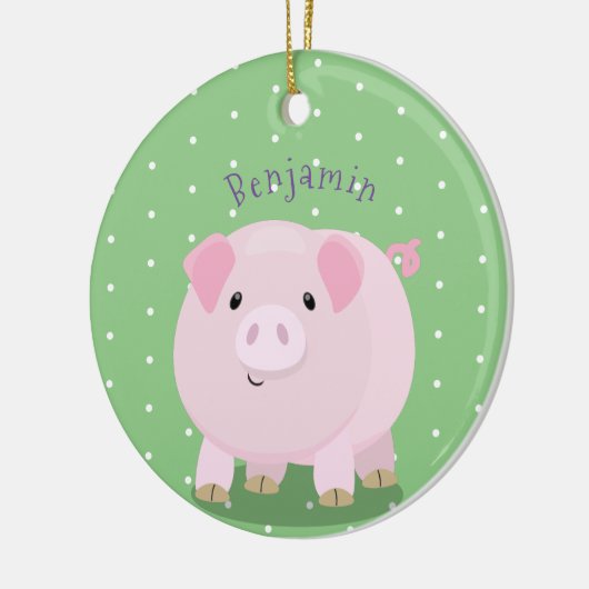 Cute roze pot bellied pig cartoon illustratie keramisch ornament (Links)