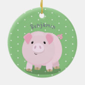 Cute roze pot bellied pig cartoon illustratie keramisch ornament (Achterkant)