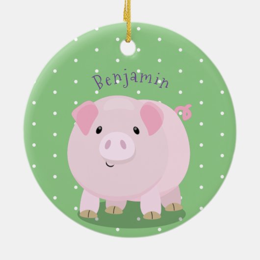 Cute roze pot bellied pig cartoon illustratie keramisch ornament (Achterkant)