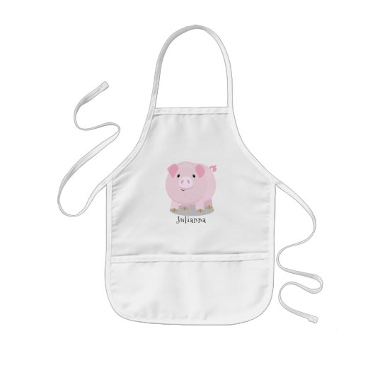Cute roze pot bellied pig cartoon illustratie kinder schort (Voorkant)