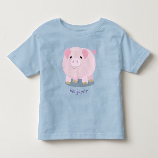 Cute roze pot bellied pig cartoon illustratie kinder shirts (Voorkant)