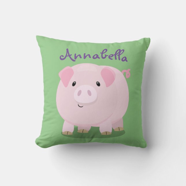 Cute roze pot bellied pig cartoon illustratie kussen (Voorkant)