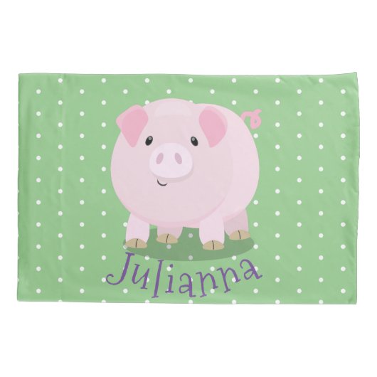 Cute roze pot bellied pig cartoon illustratie kussensloop (Achterkant)