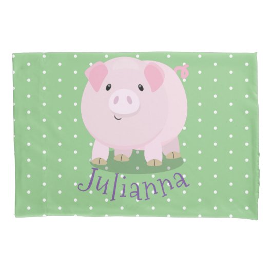 Cute roze pot bellied pig cartoon illustratie kussensloop (Voorkant)