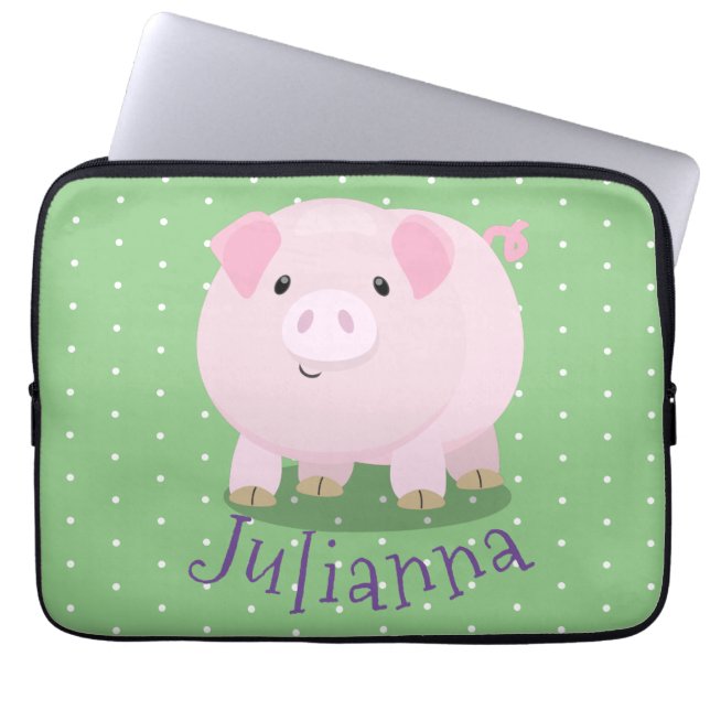 Cute roze pot bellied pig cartoon illustratie laptop sleeve (Voorkant)
