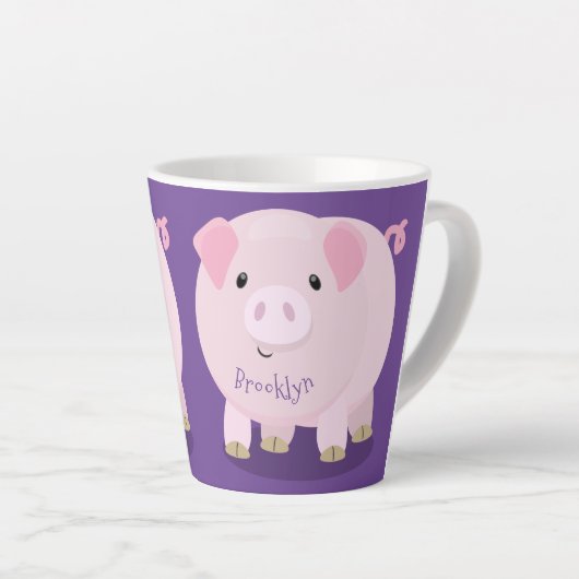 Cute roze pot bellied pig cartoon illustratie latte mok (Rechterhoek)