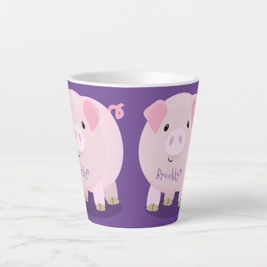 Cute roze pot bellied pig cartoon illustratie latte mok (Voorkant)
