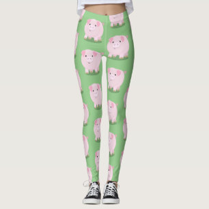 Cute roze pot bellied pig cartoon illustratie leggings