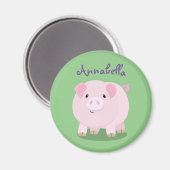 Cute roze pot bellied pig cartoon illustratie magneet (Voorkant / Achterkant)