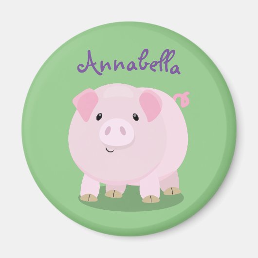 Cute roze pot bellied pig cartoon illustratie magneet (Voorkant)