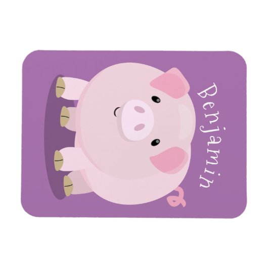 Cute roze pot bellied pig cartoon illustratie magneet (Horizontaal)