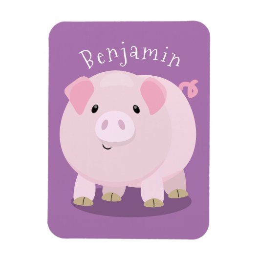 Cute roze pot bellied pig cartoon illustratie magneet (Verticaal)