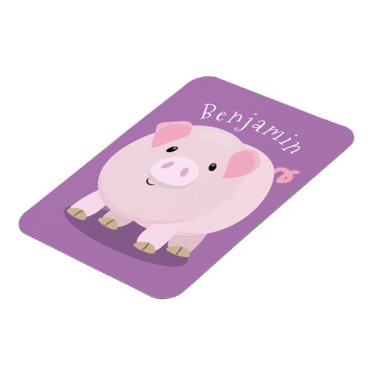 Cute roze pot bellied pig cartoon illustratie magneet (Linkerzijde)