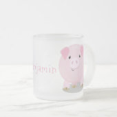 Cute roze pot bellied pig cartoon illustratie matglas koffiemok (Voorkant rechts)