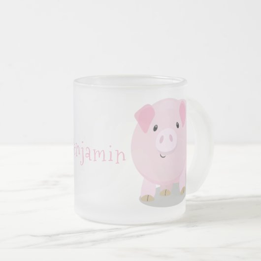 Cute roze pot bellied pig cartoon illustratie matglas koffiemok (Voorkant rechts)