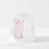 Cute roze pot bellied pig cartoon illustratie matglas koffiemok (Voorkant links)