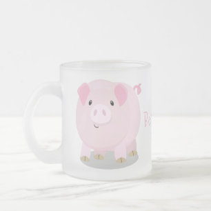 Cute roze pot bellied pig cartoon illustratie matglas koffiemok