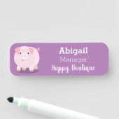 Cute roze pot bellied pig cartoon illustratie naamplaatje (In situ)