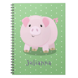 Cute roze pot bellied pig cartoon illustratie notitieboek