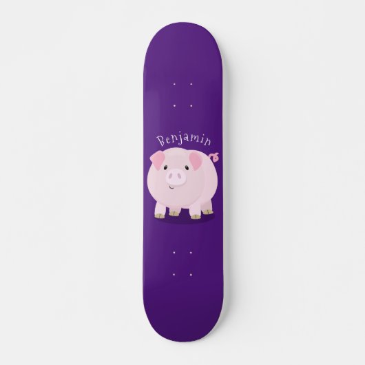 Cute roze pot bellied pig cartoon illustratie persoonlijk skateboard (Voorkant)