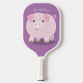 Cute roze pot bellied pig cartoon illustratie pickleball paddle (Achterkant)
