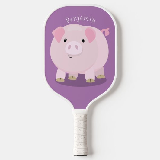 Cute roze pot bellied pig cartoon illustratie pickleball paddle (Voorkant)