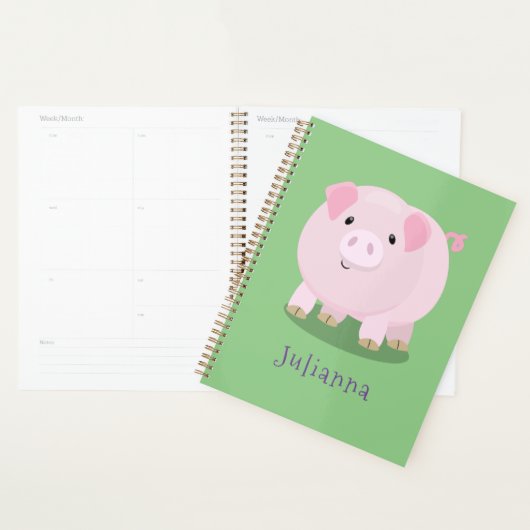 Cute roze pot bellied pig cartoon illustratie planner (Display)